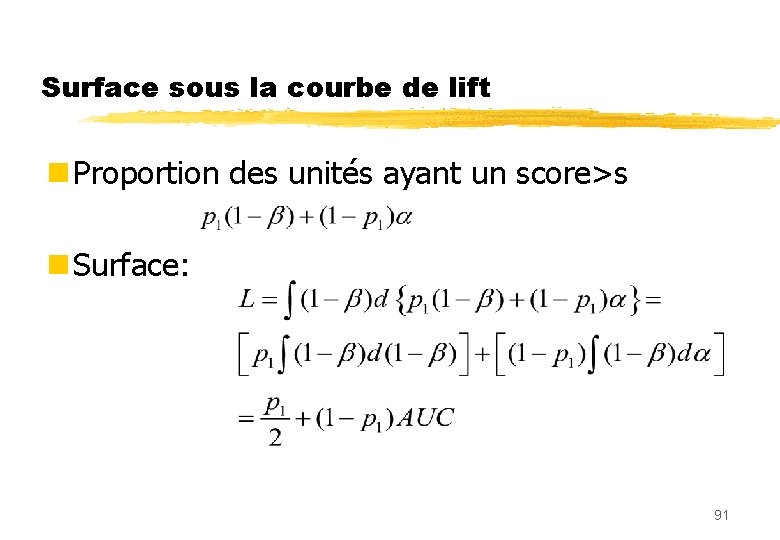 Surface sous la courbe de lift n Proportion des unités ayant un score>s n