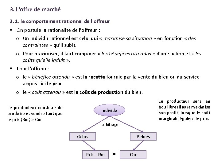 3. L'offre de marché 3. 1. le comportement rationnel de l'offreur § On postule