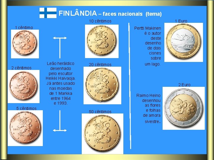 FINL NDIA – faces nacionais (tema) 10 cêntimos 1 cêntimo 2 cêntimos 5 cêntimos