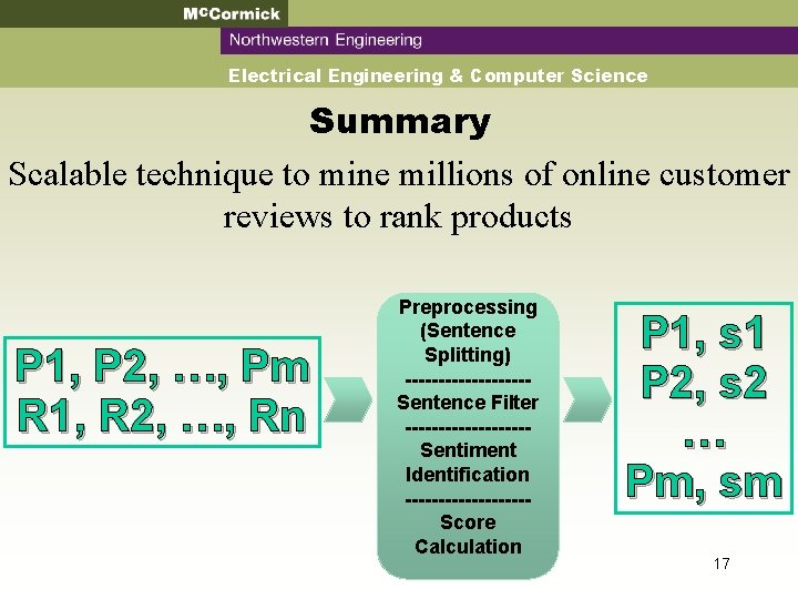 Mc. Cormick Northwestern Engineering Electrical Engineering & Computer Science Summary Scalable technique to mine