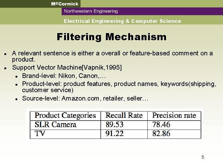 Mc. Cormick Northwestern Engineering Electrical Engineering & Computer Science Filtering Mechanism A relevant sentence
