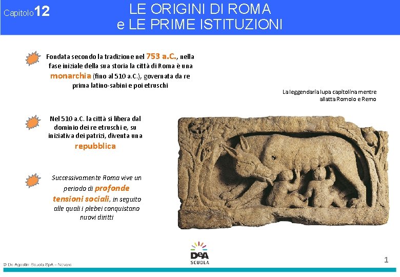 Capitolo LE ORIGINI DI ROMA e LE PRIME ISTITUZIONI 12 Fondata secondo la tradizione