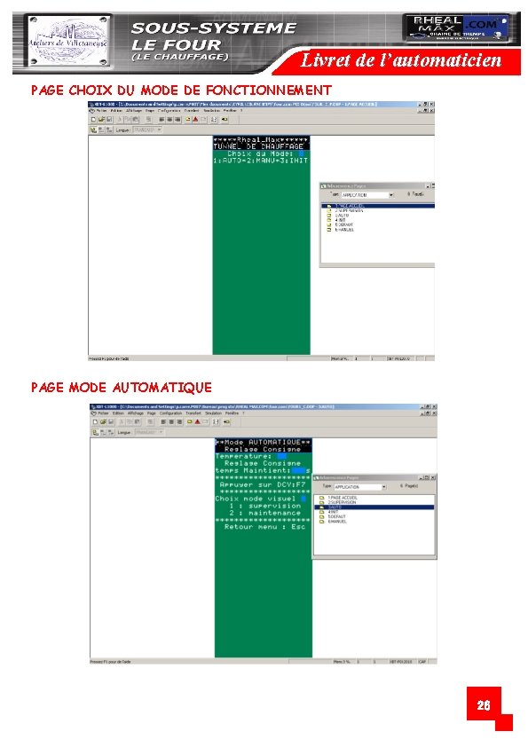 Livret de l’automaticien PAGE CHOIX DU MODE DE FONCTIONNEMENT PAGE MODE AUTOMATIQUE 26 