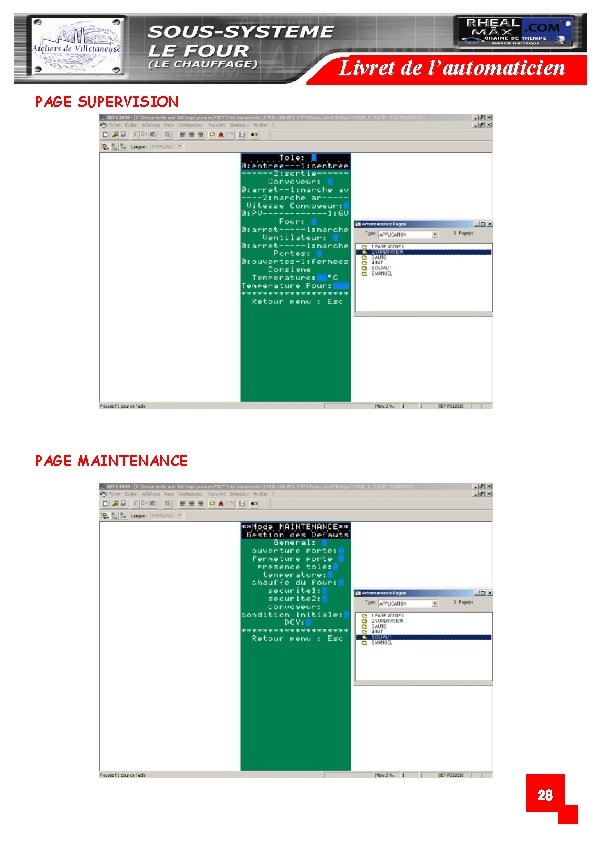Livret de l’automaticien PAGE SUPERVISION PAGE MAINTENANCE 28 