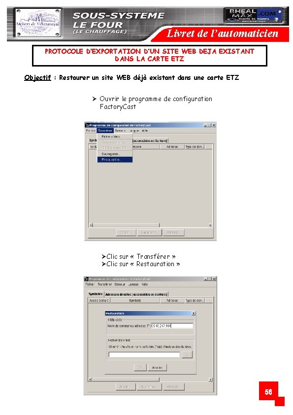 Livret de l’automaticien PROTOCOLE D’EXPORTATION D’UN SITE WEB DEJA EXISTANT DANS LA CARTE ETZ