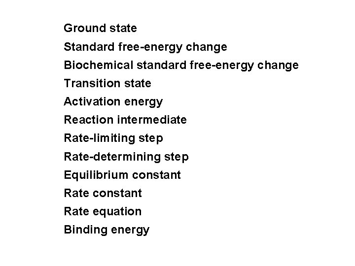 Ground state Standard free-energy change Biochemical standard free-energy change Transition state Activation energy Reaction