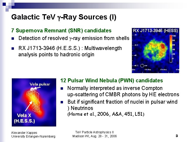 Galactic Te. V -Ray Sources (I) 7 Supernova Remnant (SNR) candidates n Detection of