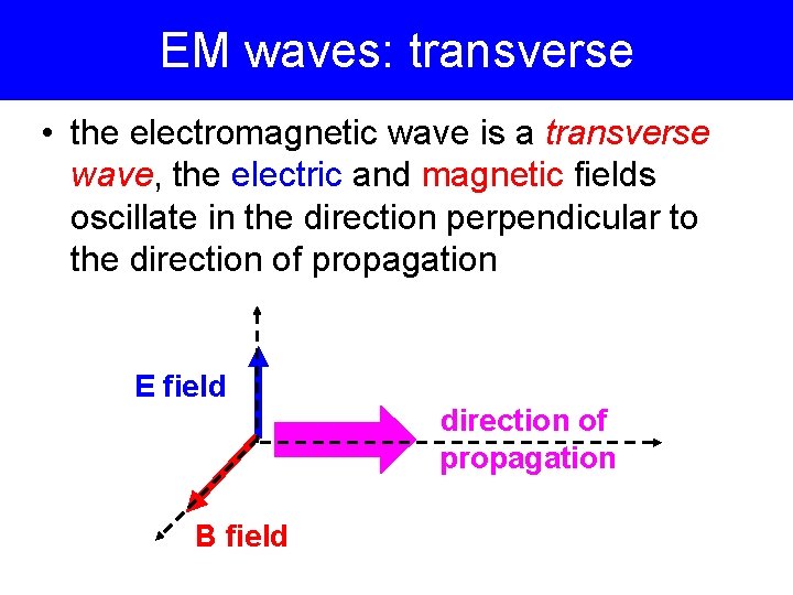EM waves: transverse • the electromagnetic wave is a transverse wave, the electric and