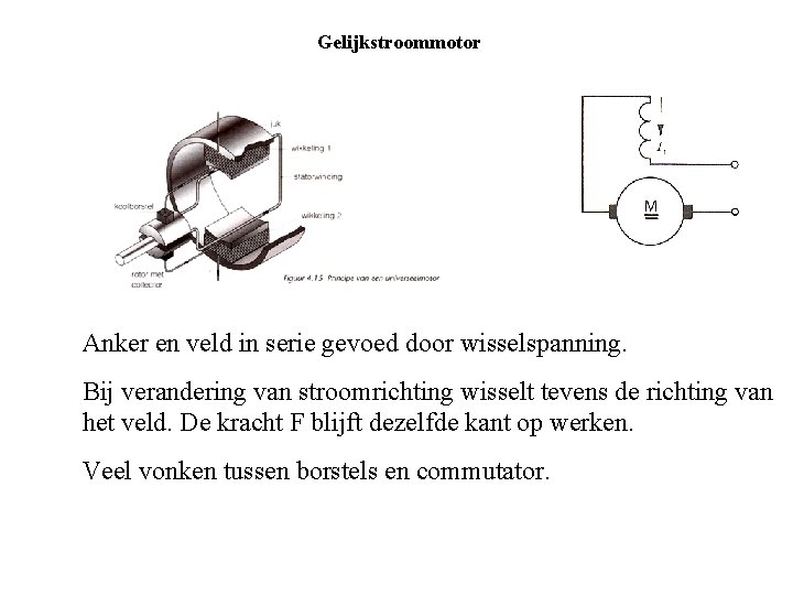 Gelijkstroommotor Anker en veld in serie gevoed door wisselspanning. Bij verandering van stroomrichting wisselt