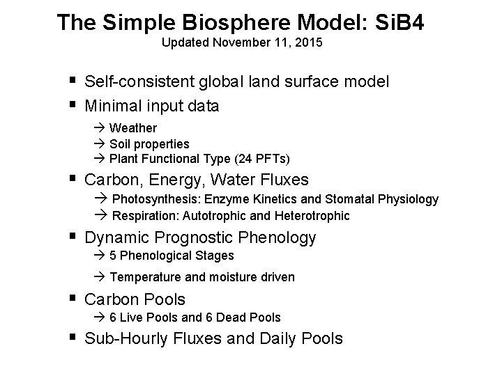 The Simple Biosphere Model: Si. B 4 Updated November 11, 2015 § Self-consistent global