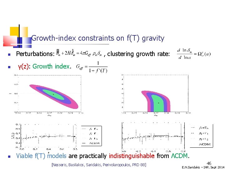 Growth-index constraints on f(T) gravity Perturbations: , clustering growth rate: γ(z): Growth index. Viable