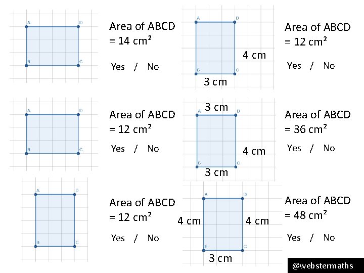 Area of ABCD = 14 cm² 4 cm Yes / No Area of ABCD