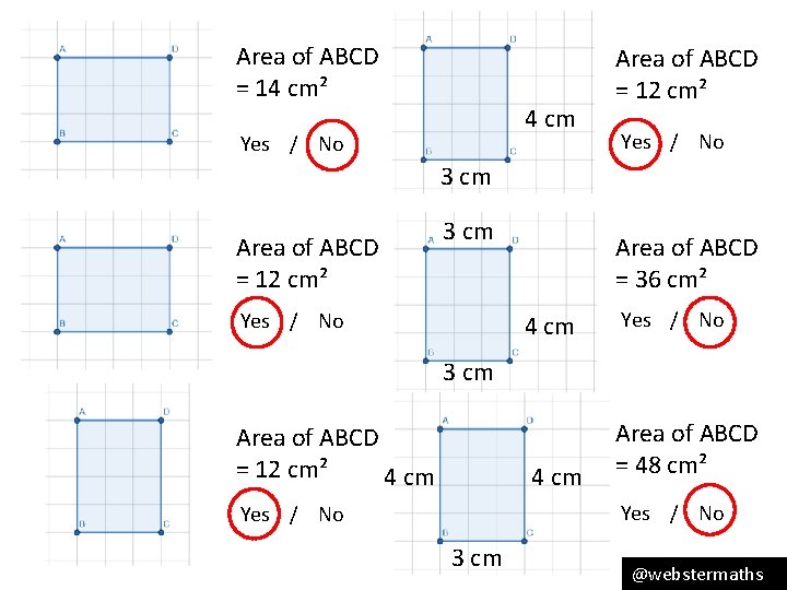 Area of ABCD = 14 cm² 4 cm Yes / No Area of ABCD