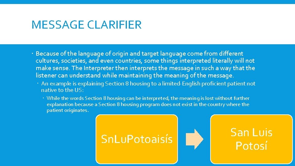 MESSAGE CLARIFIER Because of the language of origin and target language come from different