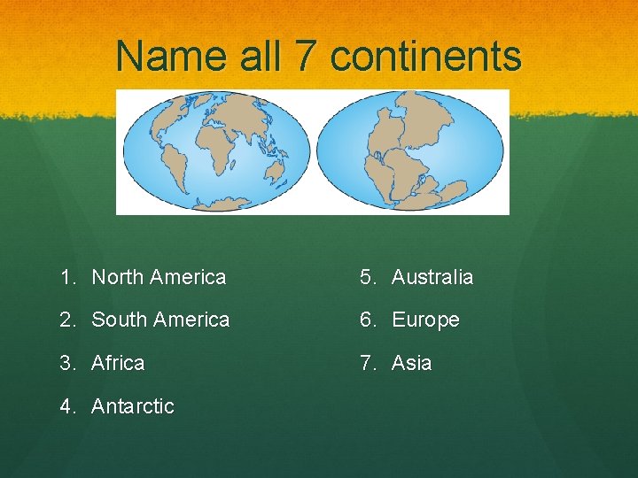 Continental Drift Name All 7 Continents 1 North