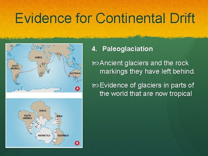 Evidence for Continental Drift 4. Paleoglaciation Ancient glaciers and the rock markings they have