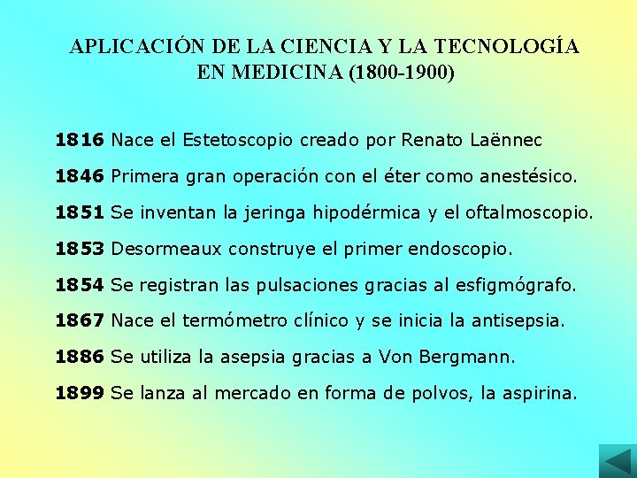 APLICACIÓN DE LA CIENCIA Y LA TECNOLOGÍA EN MEDICINA (1800 -1900) 1816 Nace el