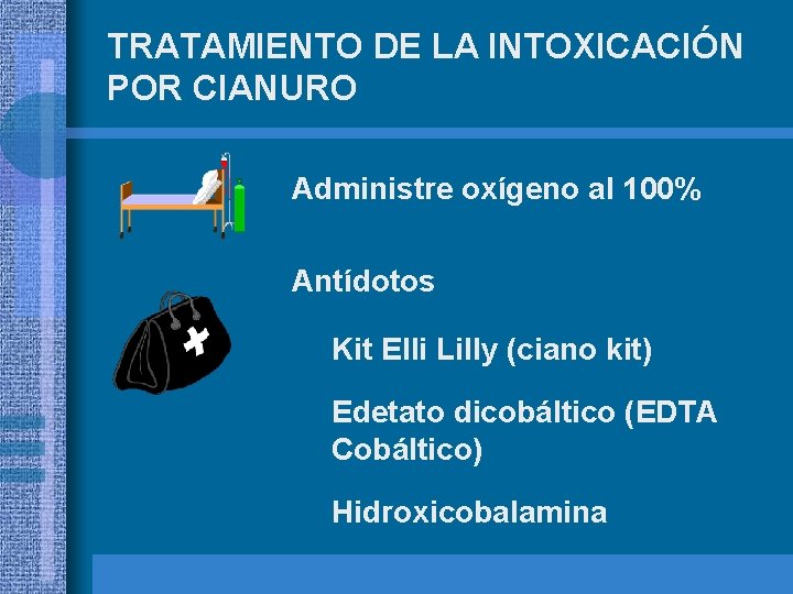 TRATAMIENTO DE LA INTOXICACIÓN POR CIANURO Administre oxígeno al 100% Antídotos Kit Elli Lilly