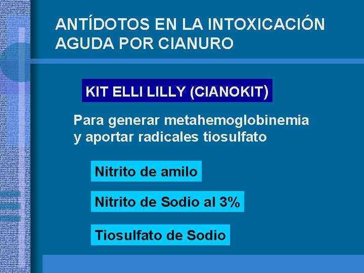 ANTÍDOTOS EN LA INTOXICACIÓN AGUDA POR CIANURO KIT ELLI LILLY (CIANOKIT) Para generar metahemoglobinemia