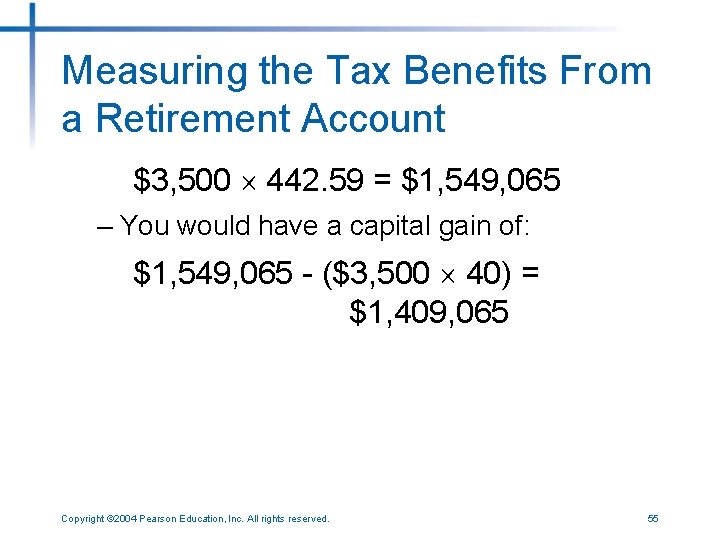 Measuring the Tax Benefits From a Retirement Account $3, 500 442. 59 = $1,