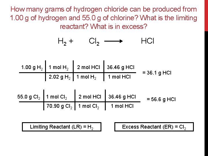 How many grams of hydrogen chloride can be produced from 1. 00 g of