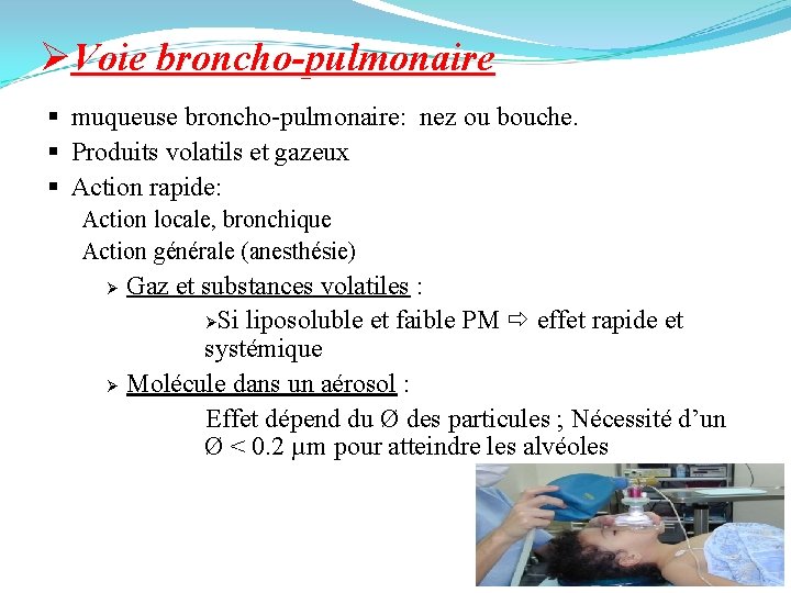 ØVoie broncho-pulmonaire § muqueuse broncho-pulmonaire: nez ou bouche. § Produits volatils et gazeux §
