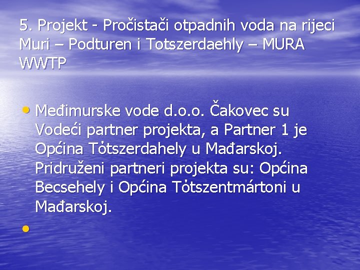 5. Projekt - Pročistači otpadnih voda na rijeci Muri – Podturen i Totszerdaehly –