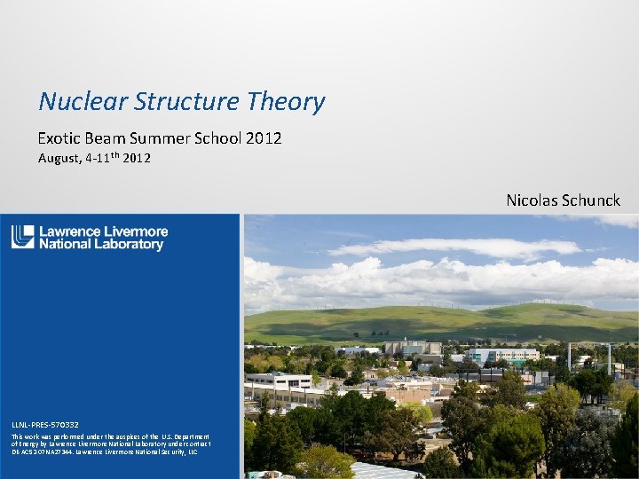 Nuclear Structure Theory Exotic Beam Summer School 2012 August, 4 -11 th 2012 Nicolas