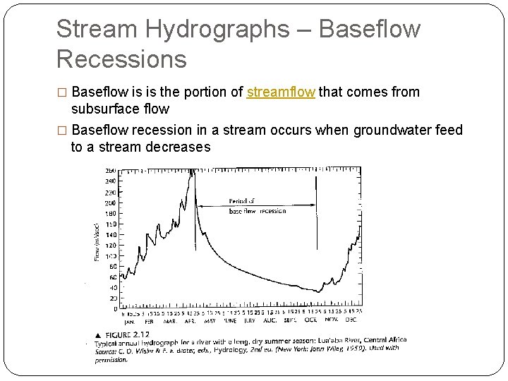 Stream Hydrographs – Baseflow Recessions � Baseflow is is the portion of streamflow that