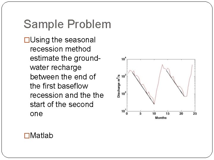 Sample Problem �Using the seasonal recession method estimate the groundwater recharge between the end