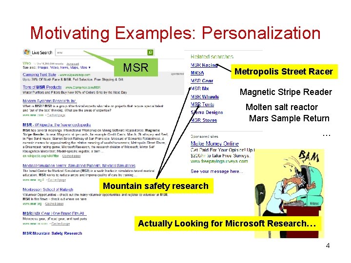 Motivating Examples: Personalization MSR Metropolis Street Racer Magnetic Stripe Reader Molten salt reactor Mars Motivating Examples: Personalization MSR Metropolis Street Racer Magnetic Stripe Reader Molten salt reactor Mars
