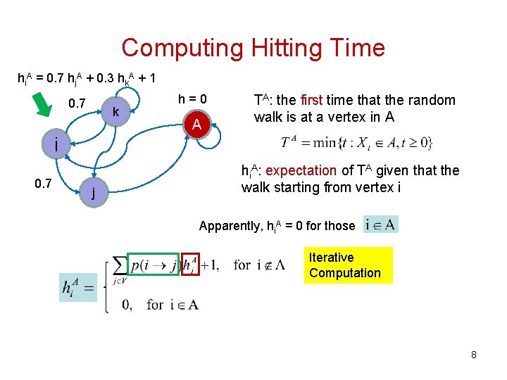 Computing Hitting Time hi. A = 0. 7 hj. A + 0. 3 hk. Computing Hitting Time hi. A = 0. 7 hj. A + 0. 3 hk.