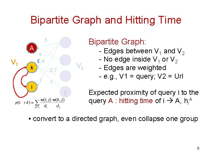 Bipartite Graph and Hitting Time Bipartite Graph: 5 A V 1 4 0. 4 Bipartite Graph and Hitting Time Bipartite Graph: 5 A V 1 4 0. 4