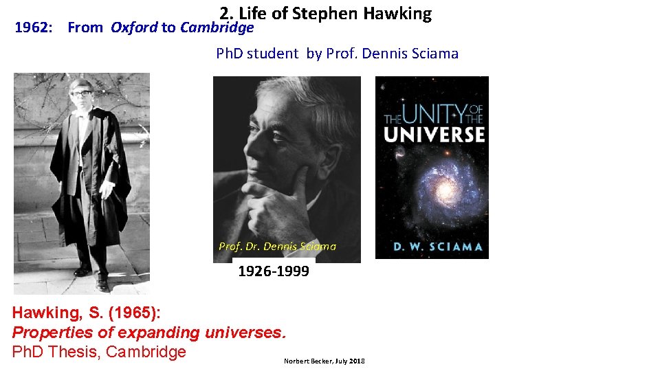 2. Life of Stephen Hawking 1962: From Oxford to Cambridge Ph. D student by