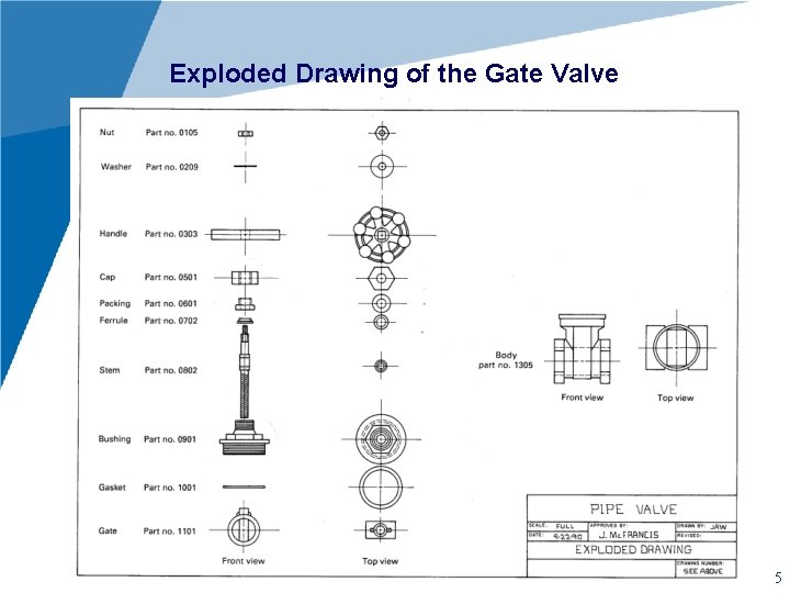 Exploded Drawing of the Gate Valve 5 