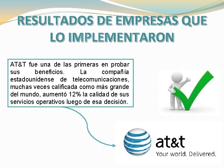 RESULTADOS DE EMPRESAS QUE LO IMPLEMENTARON AT&T fue una de las primeras en probar