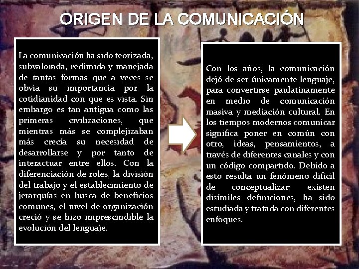 ORIGEN DE LA COMUNICACIÓN La comunicación ha sido teorizada, subvalorada, redimida y manejada de