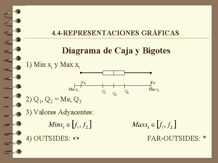 4. 4 -REPRESENTACIONES GRÁFICAS Diagrama de Caja y Bigotes 1) Min xi y Max 4. 4 -REPRESENTACIONES GRÁFICAS Diagrama de Caja y Bigotes 1) Min xi y Max