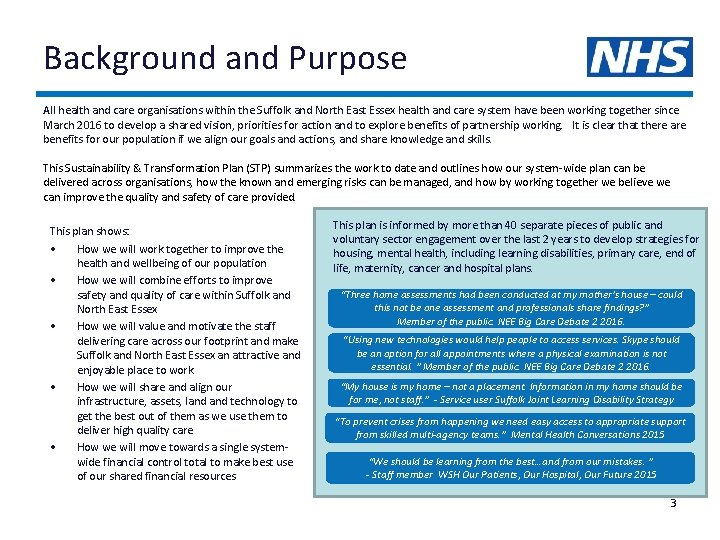 Background and Purpose All health and care organisations within the Suffolk and North East