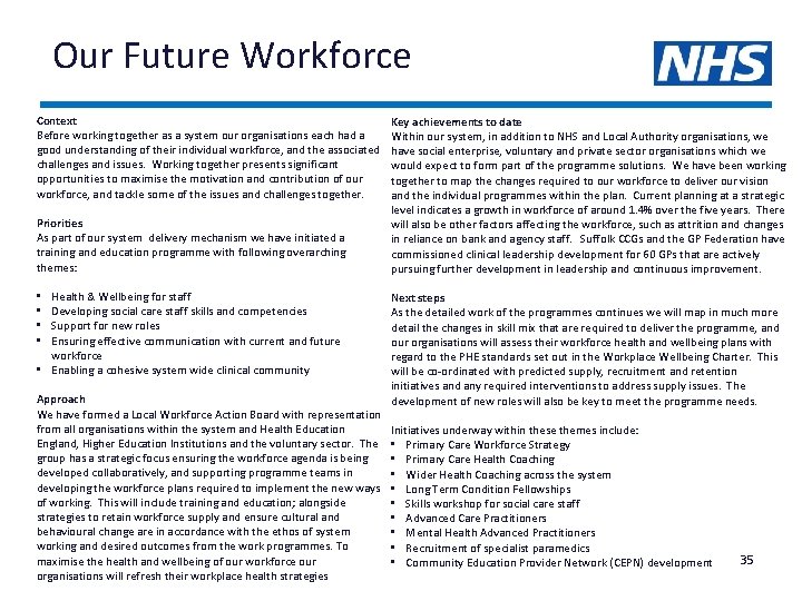 Our Future Workforce Context Before working together as a system our organisations each had