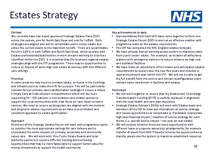 Estates Strategy Context We currently have two board approved Strategic Estates Plans (SEP) across