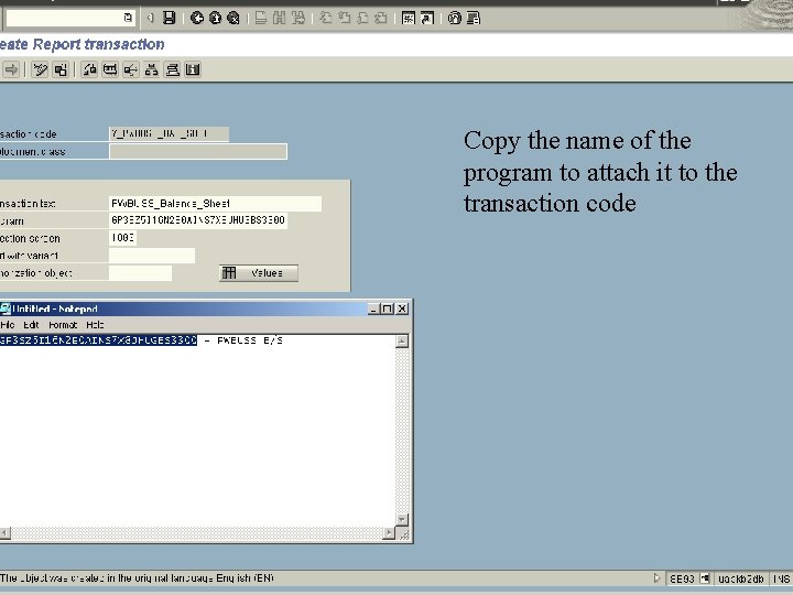 Copy the name of the program to attach it to the transaction code 