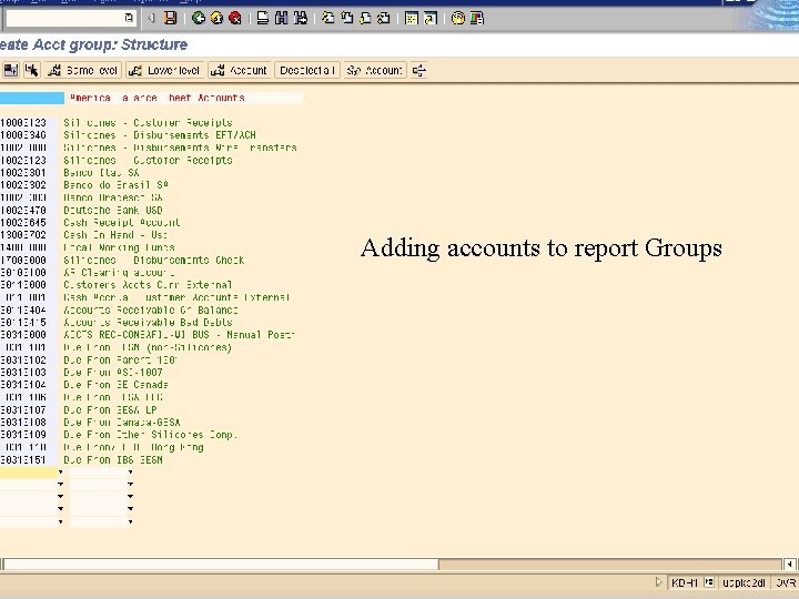Adding accounts to report Groups 