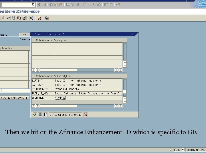Then we hit on the Zfinance Enhancement ID which is specific to GE 