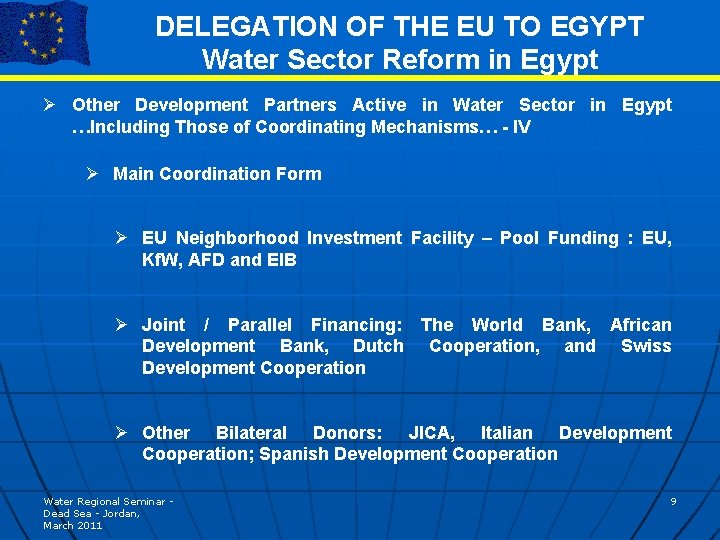 DELEGATION OF THE EU TO EGYPT Water Sector Reform in Egypt Ø Other Development