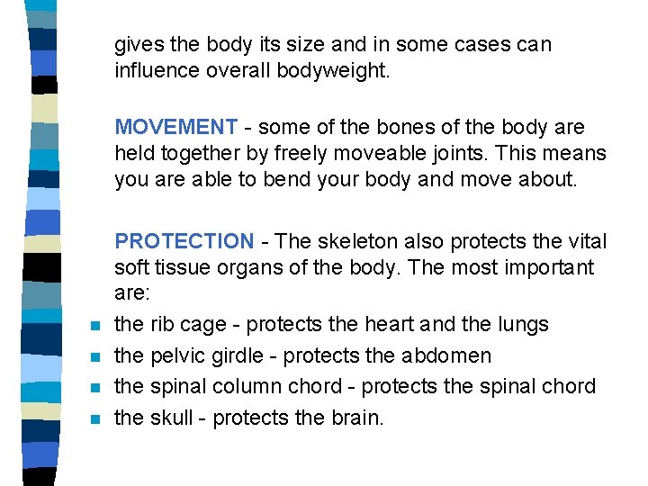 gives the body its size and in some cases can influence overall bodyweight. MOVEMENT