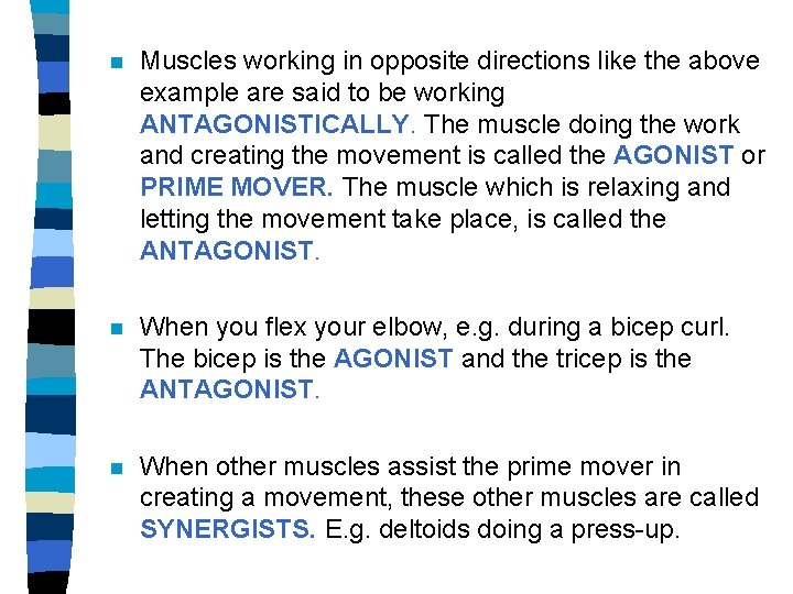 n Muscles working in opposite directions like the above example are said to be