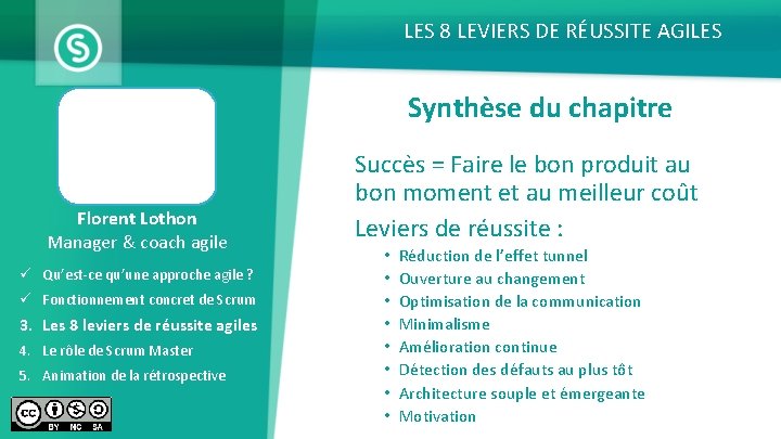 LES 8 LEVIERS DE RÉUSSITE AGILES Synthèse du chapitre Florent Lothon Manager & coach