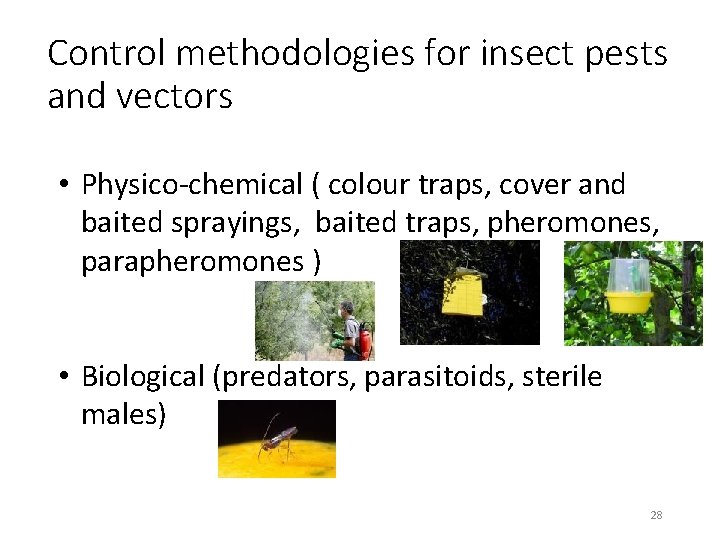 Control methodologies for insect pests and vectors • Physico-chemical ( colour traps, cover and