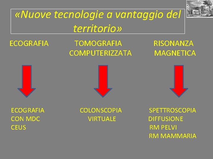  «Nuove tecnologie a vantaggio del territorio» ECOGRAFIA TOMOGRAFIA COMPUTERIZZATA ECOGRAFIA CON MDC CEUS